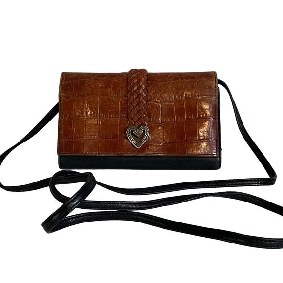 Brighton Leather Crocodile Embossed Pockets Credit Card Wallet Crossbody Bag - Picture 1 of 7